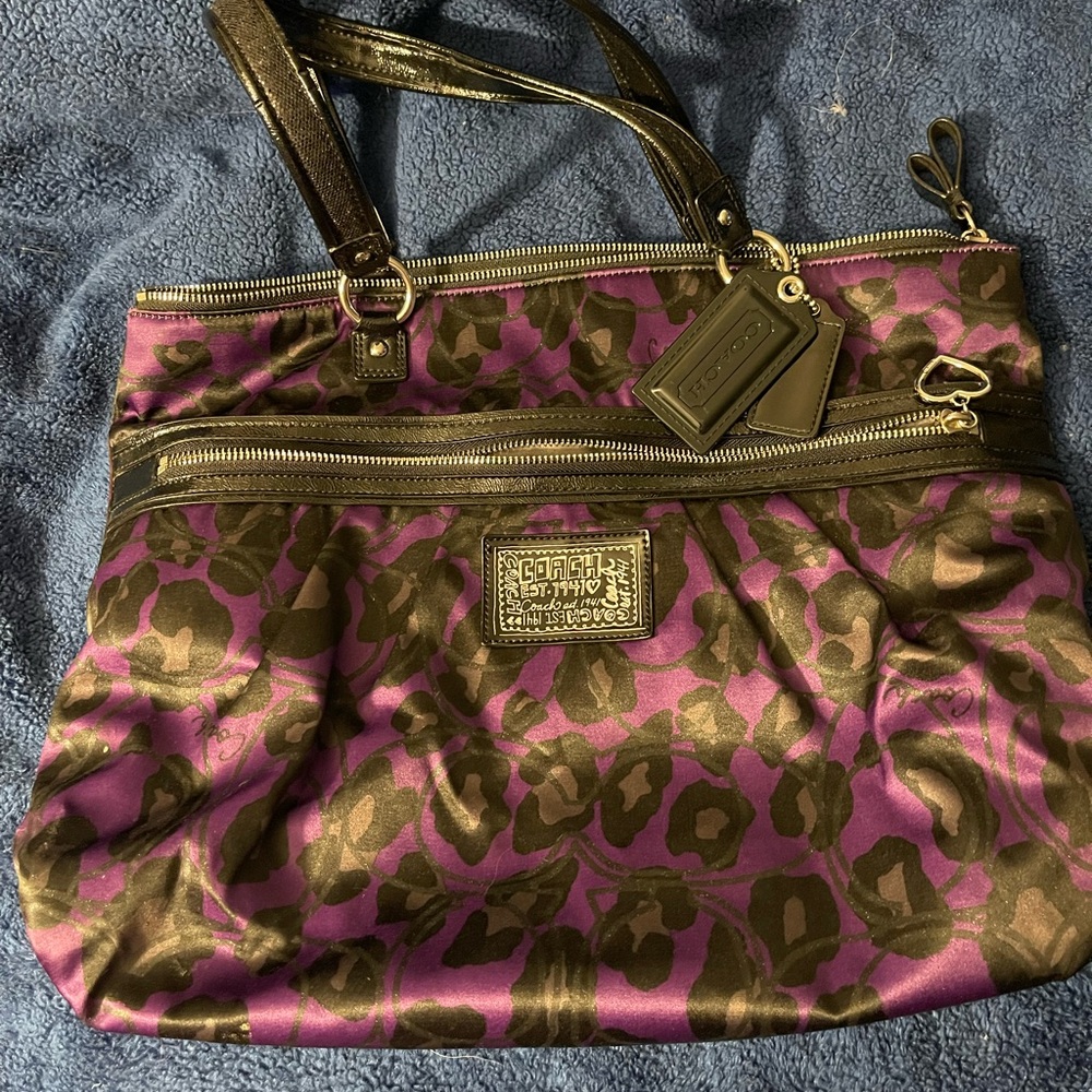 Coach Purple and Black Tote Bag